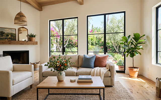 A bright, spotless residential living room in Northridge, representing the high-quality home cleaning services provided by Tidy Act.