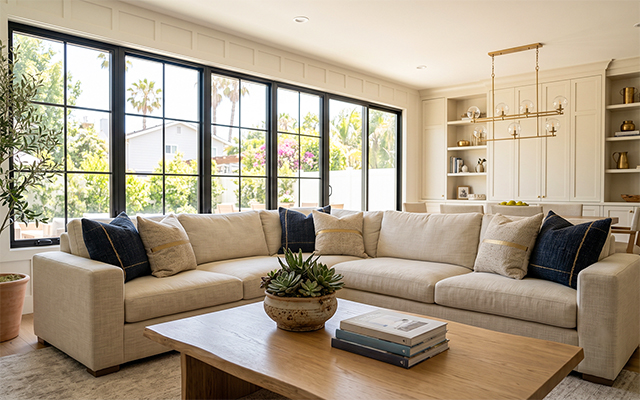 Bright, clean living room in a San Fernando Valley home prepared by Tidy Act Home Cleaning.